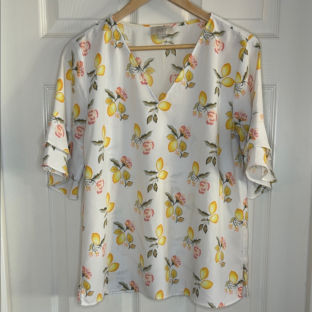 LOFT Lemon and Floral Print Blouse